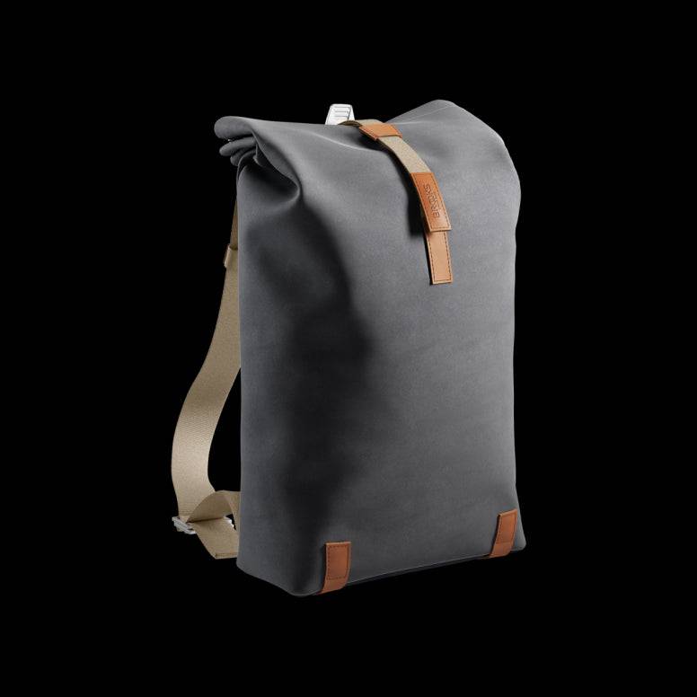 Brooks Pickwick roll-top backpack with laptop sleeve, designed for urban cycling and commuting, featuring durable fabric and adjustable straps.