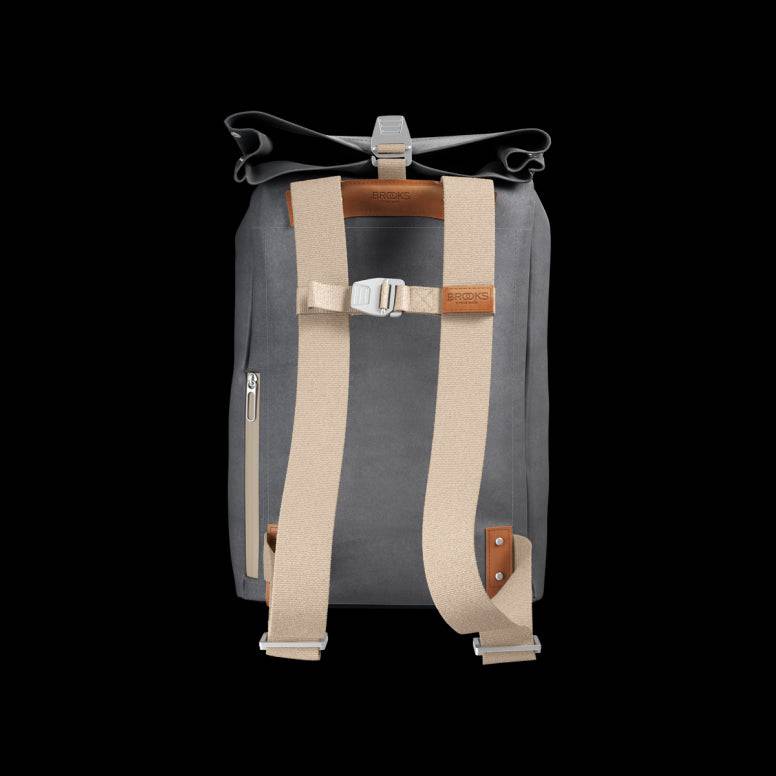 Brooks Pickwick roll-top backpack with laptop sleeve, urban cycling and commuting accessories, durable fabric, adjustable straps.