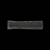 Ergon GA2 mountain bike grips with ergonomic design and carbon-friendly clamps, close-up of textured rubber grip surface.
