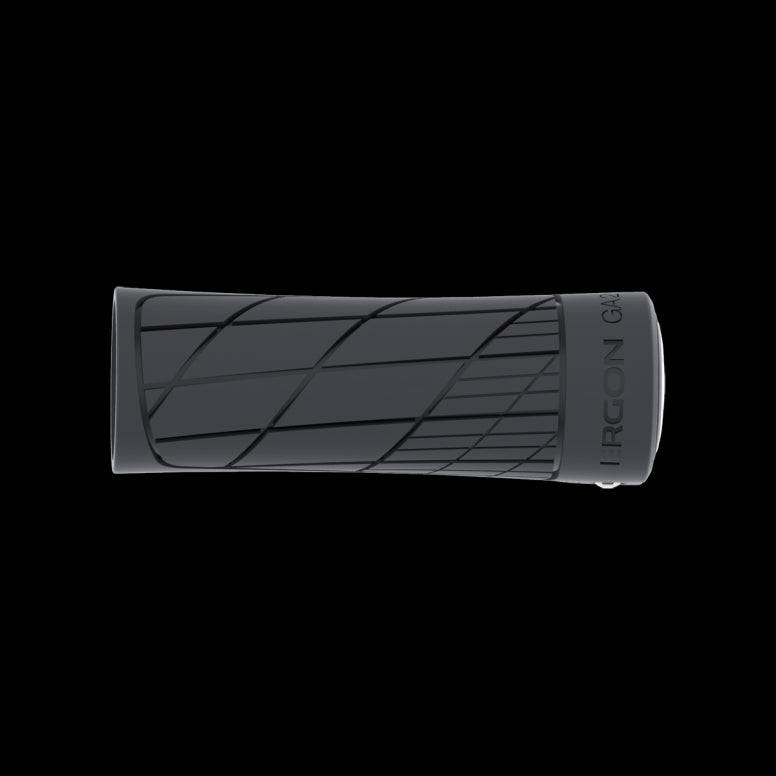 Ergon GA2 mountain bike grips with ergonomic design and carbon-friendly clamps, shown on a bike handlebar.