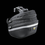 Topeak Wedge II Black Micro Bike Seat Pack with quick release mount and reflective strips, designed for bike accessories storage.