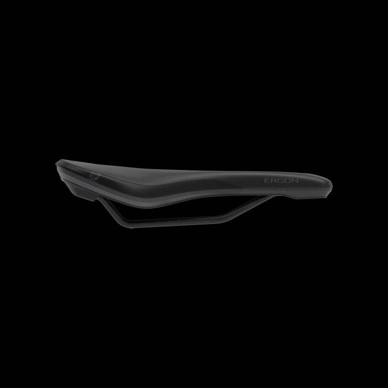 Ergon SR Allroad Core Comp saddle, ergonomic shock-absorbing bike seat for gravel and road cycling, shown in close-up.