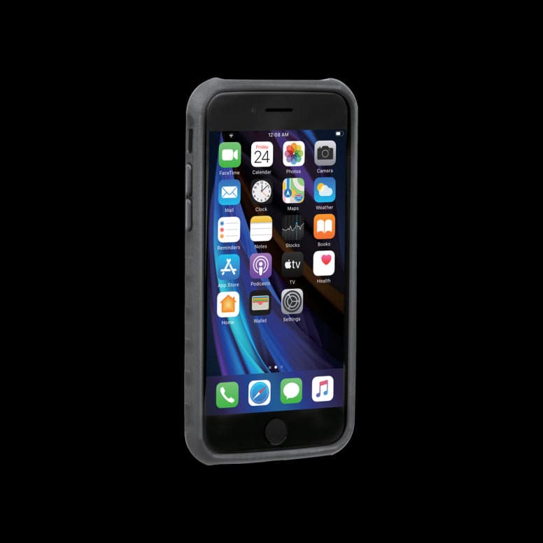 Topeak RideCase for iPhone SE/8/7 in black, shockproof bike mount case with QuickClick™ attachment, designed for cycling accessories.