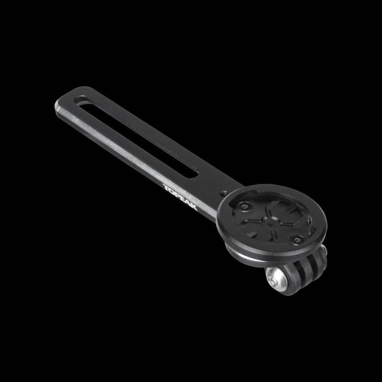 Topeak UTF Multi Mount Fixer for integrated bike cockpits, compatible with Garmin, GoPro, and Shimano accessories.