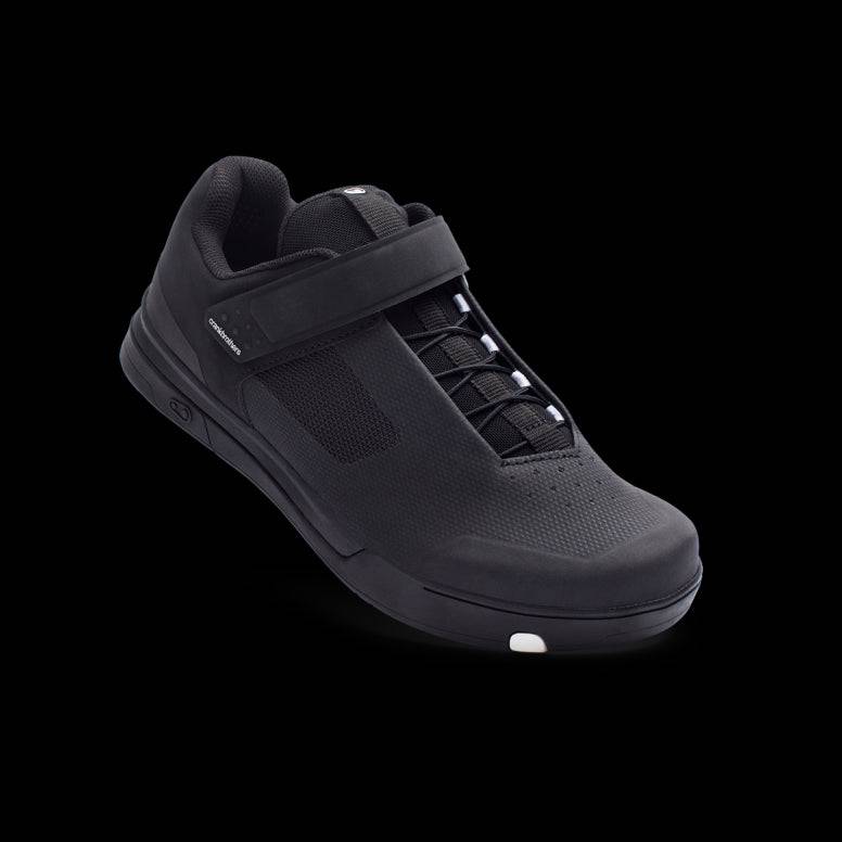 Crank Brothers Mallet Speedlace MTB shoes with Match Box outsole for trail riding, featuring black and gray design and laced closure.