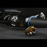 Cane Creek Helm MKII Coil fork for mountain bikes with adjustable travel 130-160mm, showing the suspension and coil spring.