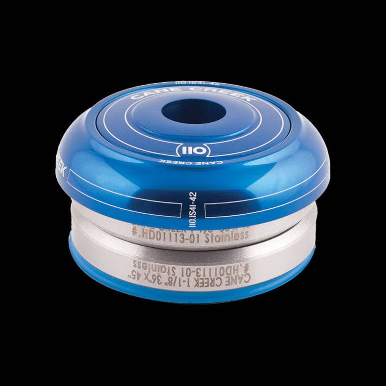 Cane Creek 110 IS41/28.6 and IS41/30 headset components with sealed bearings for smooth steering in bicycle assembly