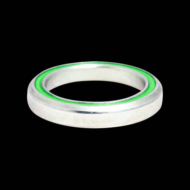 Cane Creek 40-42mm Italian headset bearing in silver and green, 7mm, 45° upgrade for bicycle components.