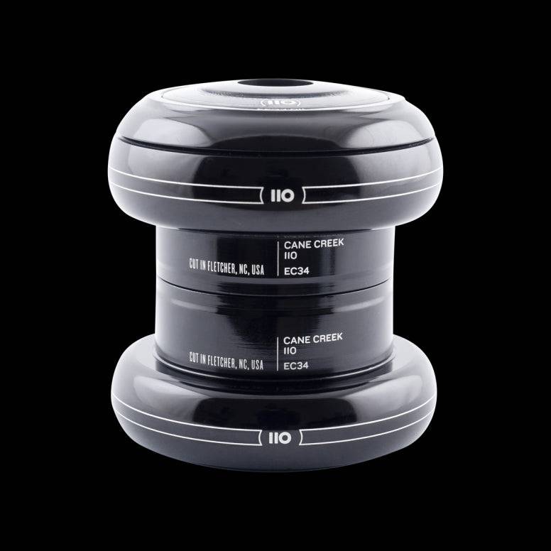 Cane Creek 110 headset in black with EC34/28.6 and EC34/30 sizes, 16mm stack height, component for bicycle steering.