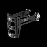 Topeak Tri-Backup Pro adjustable bottle cage mount for bike saddles and hydration storage, shown installed on a bicycle saddle.
