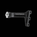 Topeak Tri-Backup Pro adjustable bottle cage mount attached to a bike saddle for hydration storage and accessories.