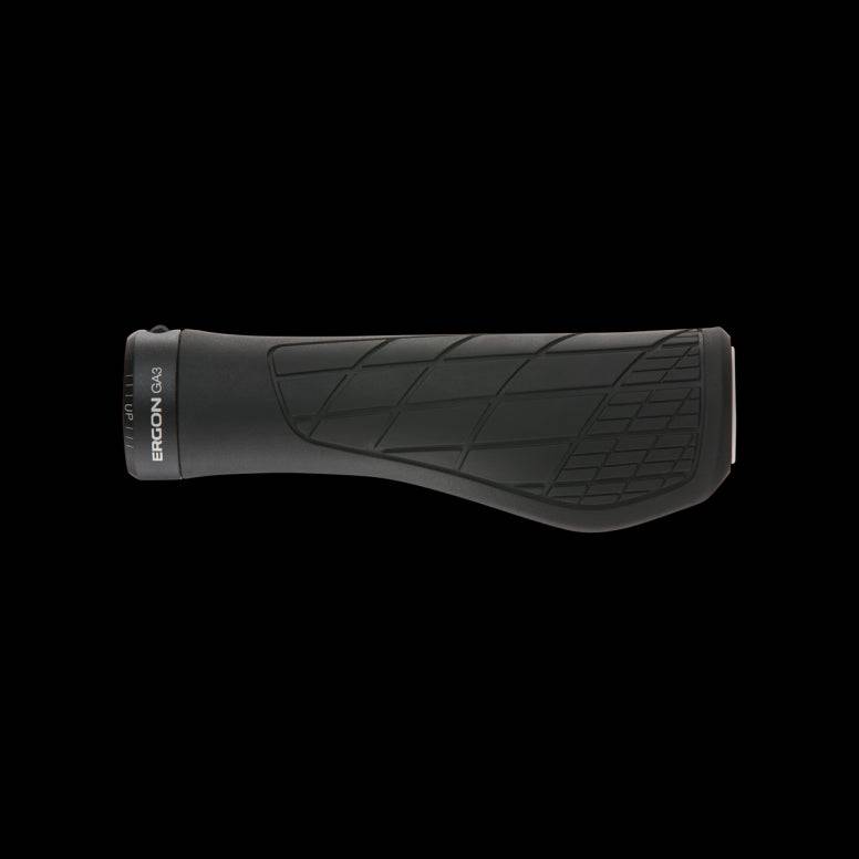 Ergon GA3 ergonomic bike grips with aluminium clamps, featuring cushioned handles for improved comfort and control on bikes.