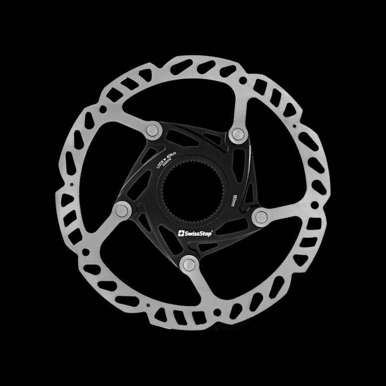 SwissStop Catalyst Race Centerlock brake rotors, 140mm and 160mm, high-performance cycling components for reliable stopping power.