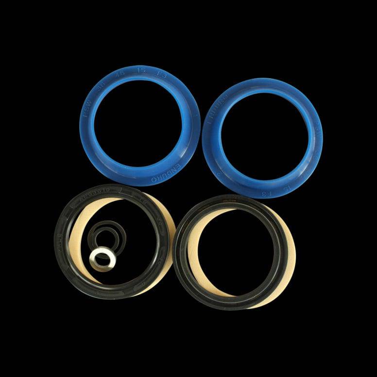 Enduro Bearings fork seals kit with dual-lip oil and wiper seals for smooth suspension performance, shown in the image.