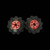 Enduro Bearings Zero Ceramic Jockey Wheels for Shimano, SRAM, and Campagnolo drivetrain components on a bicycle.