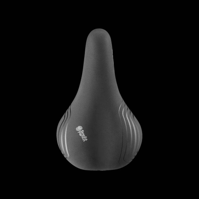 Selle Royal Roomy bike saddle with Slow Fit foam for comfortable cycling, featuring a wide seat and ergonomic design.