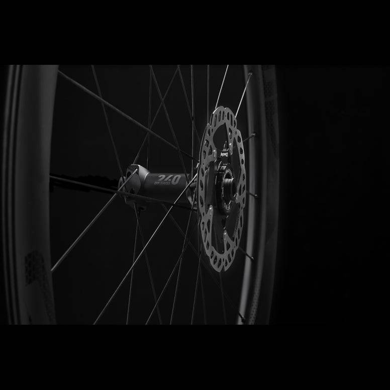 Fast Forward RYOT55 tubular 55mm disc brake wheelset with DT240 Centrelock hubs and Shimano carbon rims, black finish.