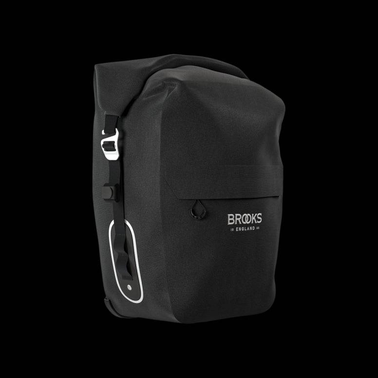 Brooks Scape waterproof pannier with Klick Fix attachment for bike racks, durable cycling accessory for carrying gear.