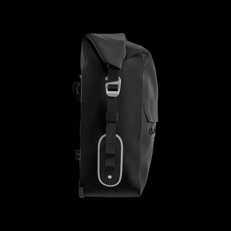 Brooks Scape waterproof pannier with Klick Fix attachment for bike racks, designed for durable bike storage accessories.