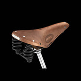 Brooks Flyer Softened Tan Leather Bike Saddle with 175mm steel rails, unisex touring bike component, comfortable and durable.