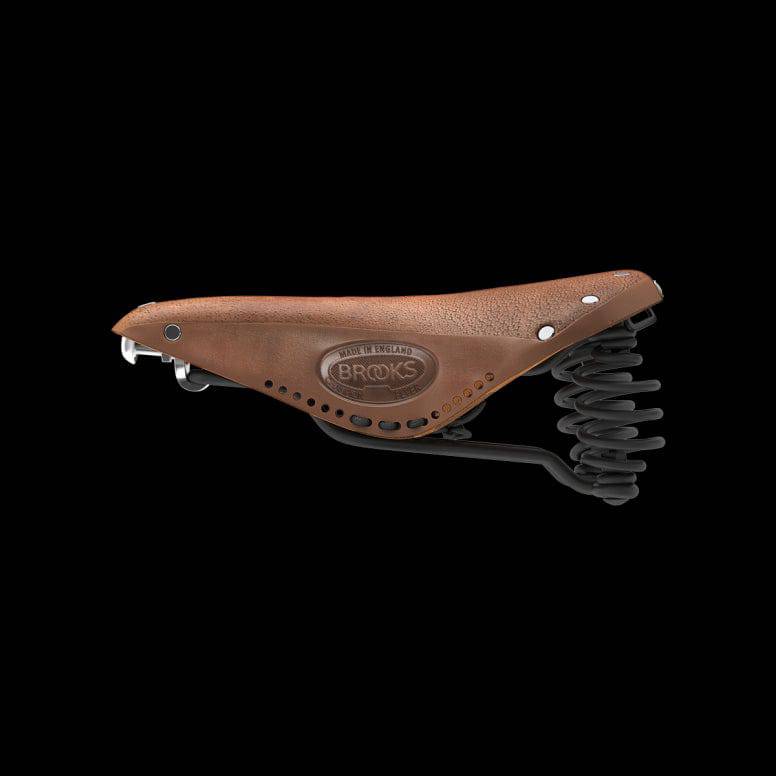 Brooks Flyer softened tan leather bike saddle with steel rails, 175mm, unisex touring saddle for cycling comfort.