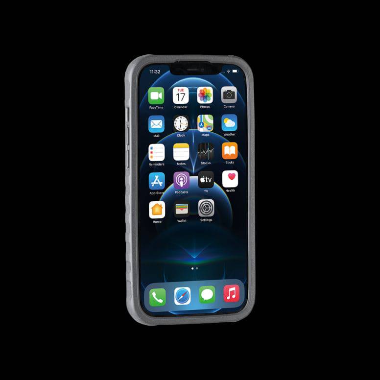 Topeak Ridecase phone mount for iPhone 12 Pro Max with QuickClick technology, secure accessory for bike handlebars.