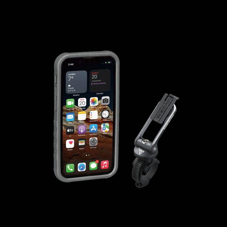Topeak Ridecase for iPhone 13 Mini, a protective bike phone mount with adjustable viewing angle, designed for cycling accessories.