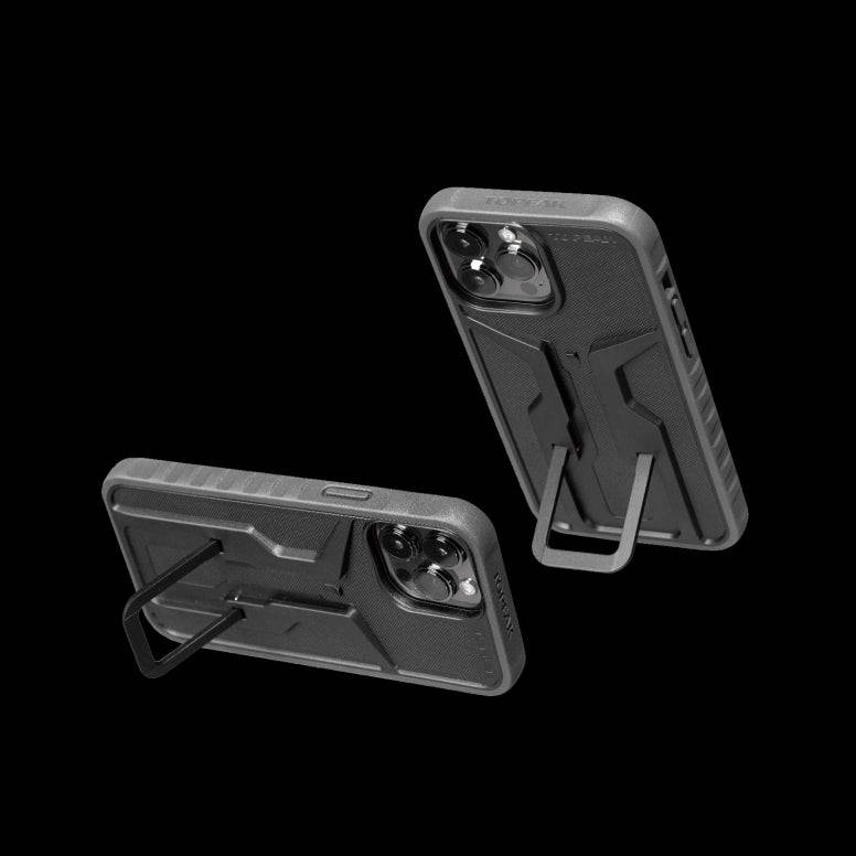 Topeak Ridecase iPhone 13 Pro Max bike phone mount with adjustable viewing angles, showcasing secure grip and easy access.