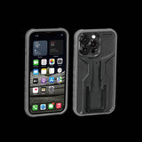Topeak RideCase for iPhone 13 Pro, durable bike phone mount with adjustable stand, designed for secure cycling accessory use.
