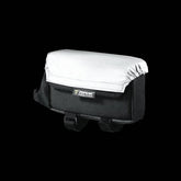 Topeak large tri bike bag with rain cover in black and silver mounted on top tube, designed for cycling accessories.