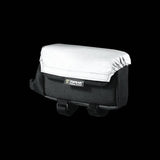 Topeak large tri bike bag with rain cover in black and silver mounted on top tube, designed for cycling accessories.