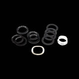 Enduro Bearings spacer kit for SRAM GXP and DUB bottom brackets, featuring various metal spacers for bike component installation.