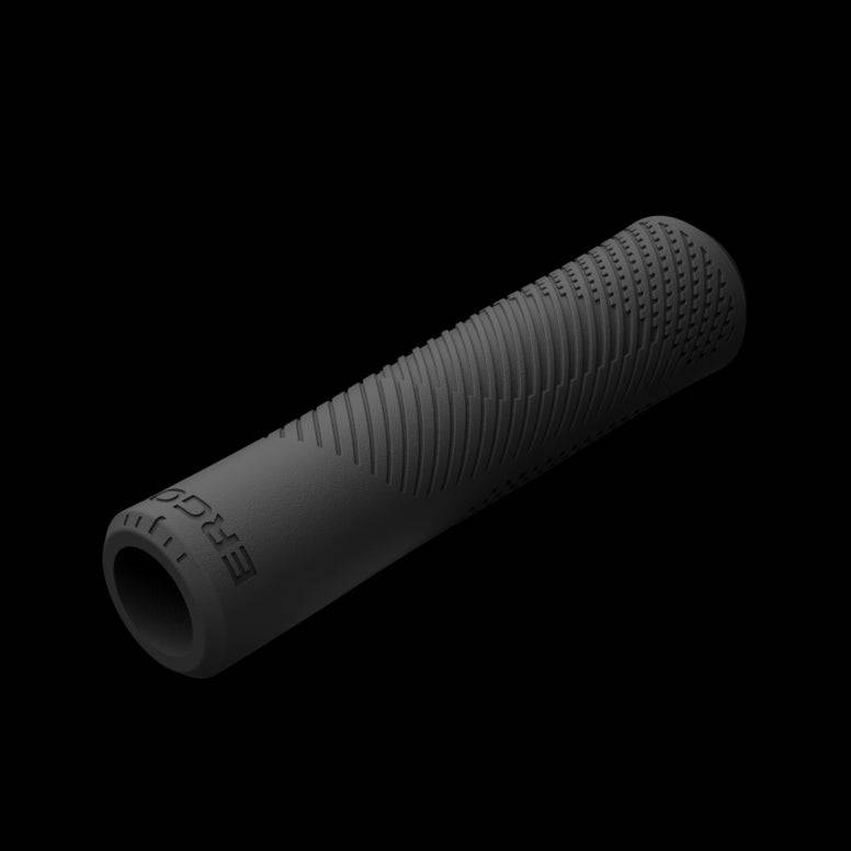 Ergon GXR mountain bike grips with AirCell rubber for shock absorption and comfort, displayed on a bike handlebar.