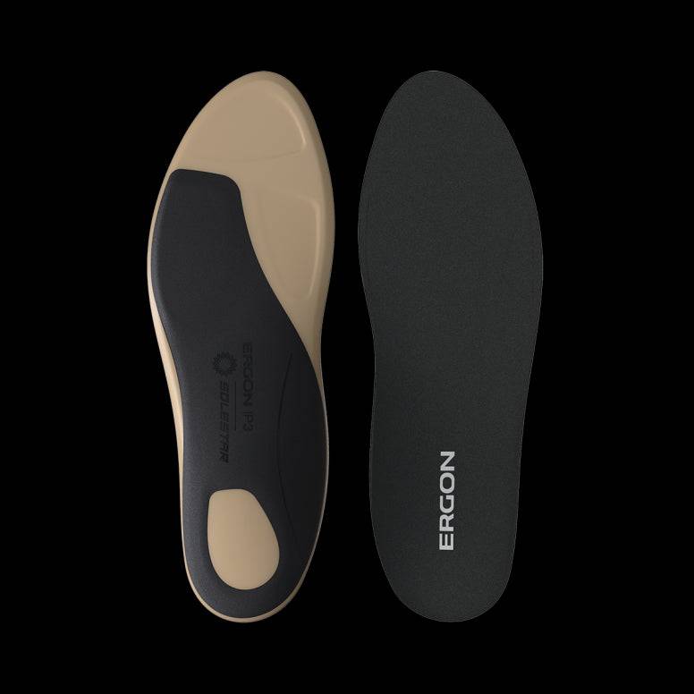Ergon IP Touring Solestar cycling insoles and accessories for comfort and efficiency, shown with the insoles displayed.