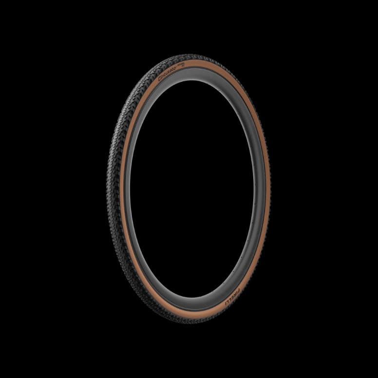 Pirelli Cinturato Gravel RC Classic tyre for gravel racing, showing the durable tread and SpeedGRIP compound in close-up image.