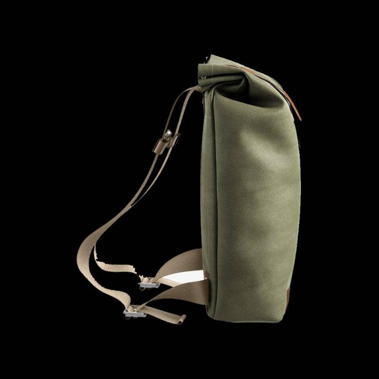 Brooks Pickwick roll-top backpack with laptop sleeve, urban cycling and commuting accessories, made of durable fabric.