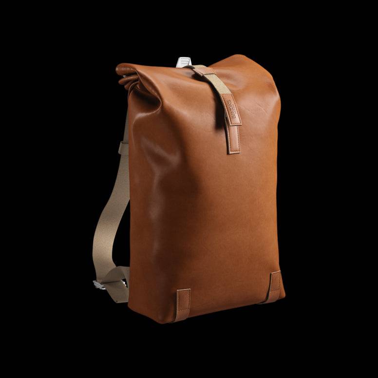 Brooks Pickwick leather backpack with laptop sleeve, handmade in Italy, ideal for urban cycling and everyday accessories.