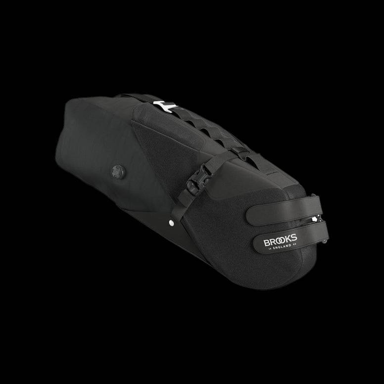 Brooks Scape waterproof seat bag with modular attachments in black, designed for bike accessories and storage.