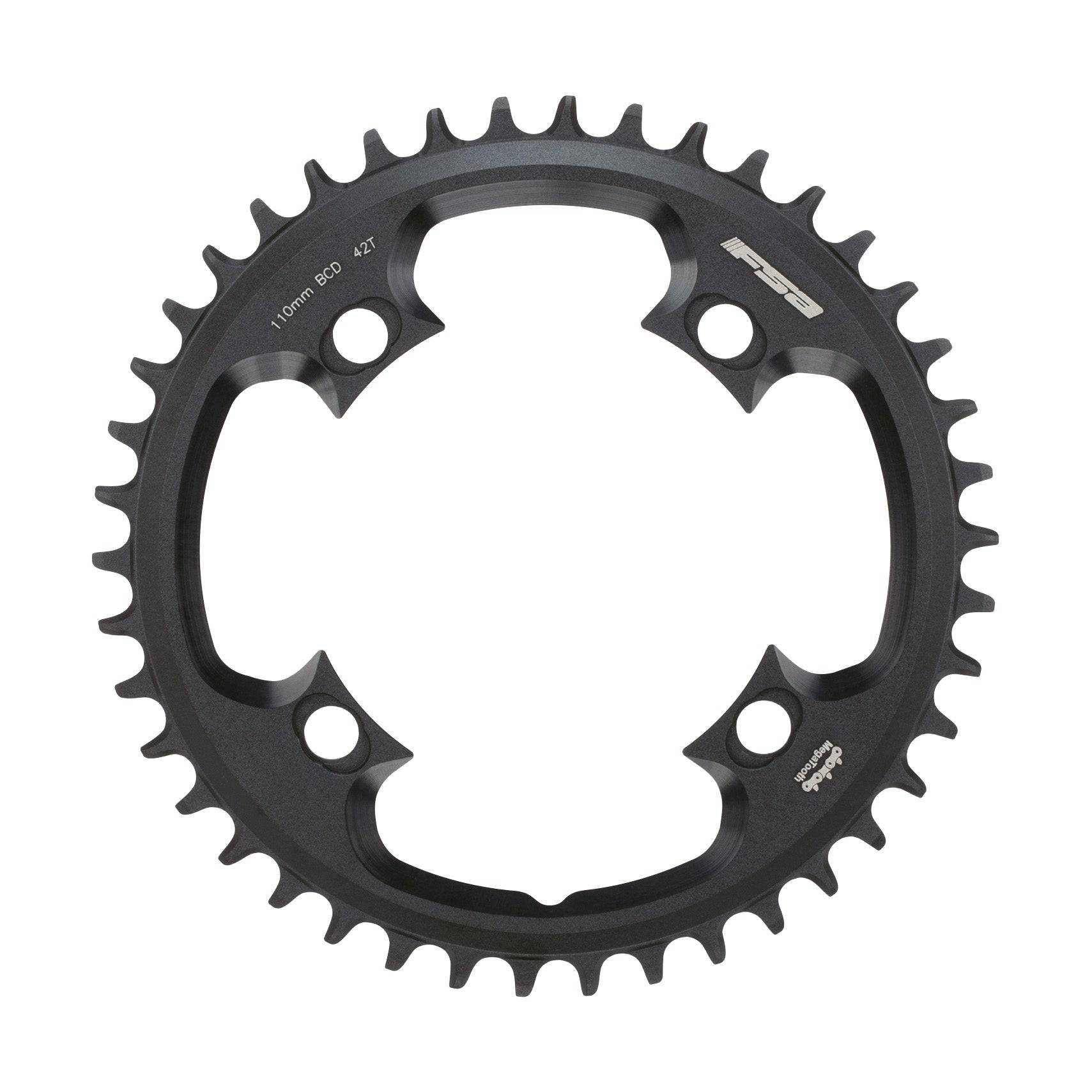 FSA SLK ABS Road 110BCD 1x11 chainring for precise shifting, showcasing the black durable component with mounting holes.