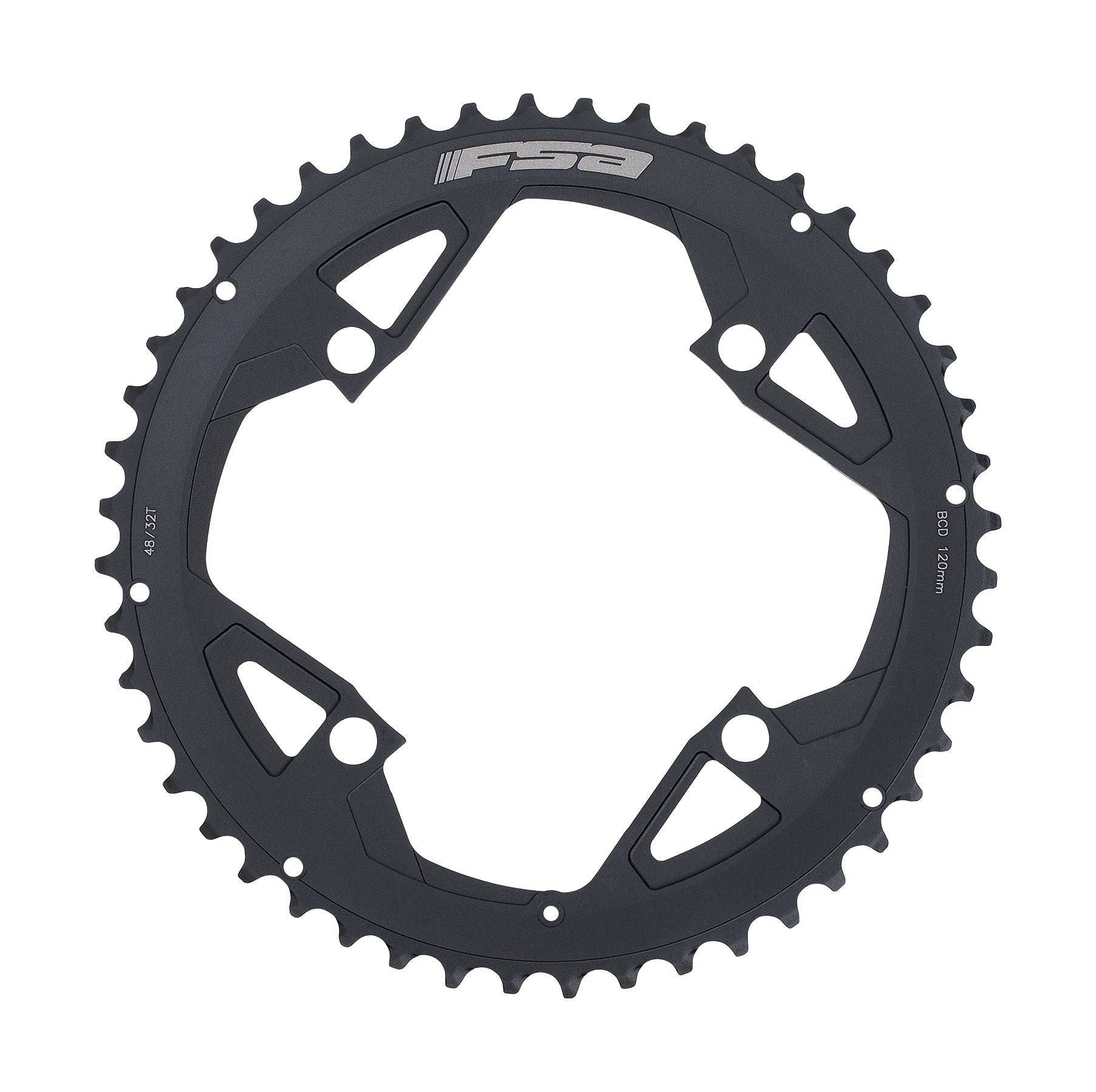 FSA Gossamer road chainring with 120/90mm BCD, 4-hole pattern, compatible with 2x12 speed bike drivetrains.