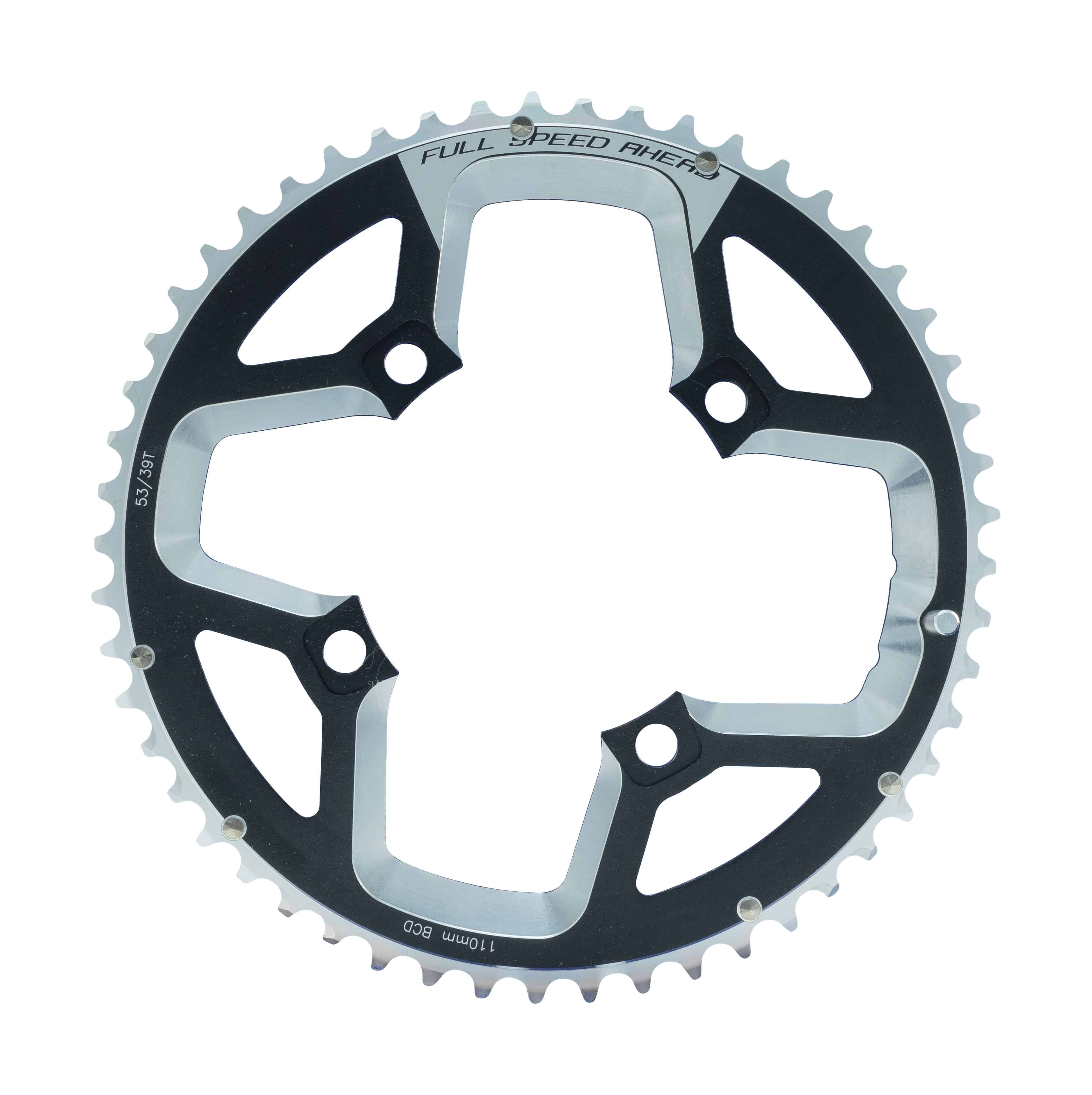 FSA Gossamer ABS road bike chainring 2x11, 110x50T, black CNC machined aluminum component with 4-hole mounting for cycling.