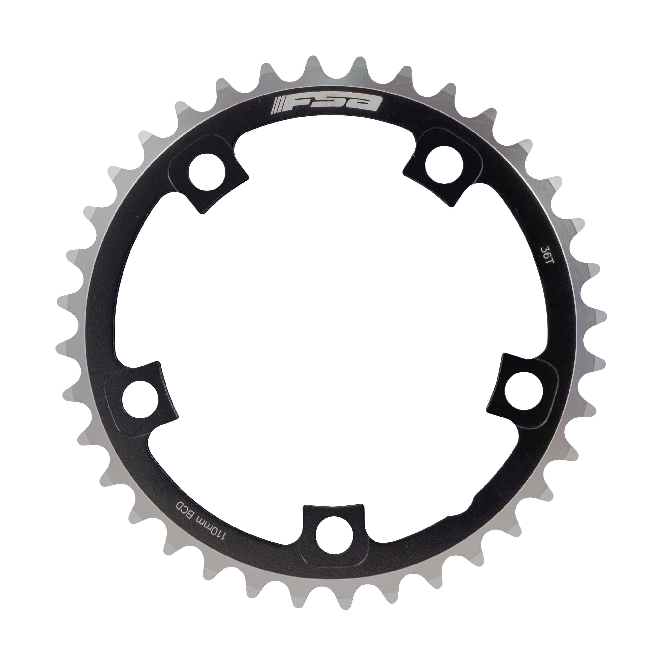 FSA Pro Road 2x11 Speed Chainring, 110x36T black anodised bike component with 5-hole mounting for road cycling.