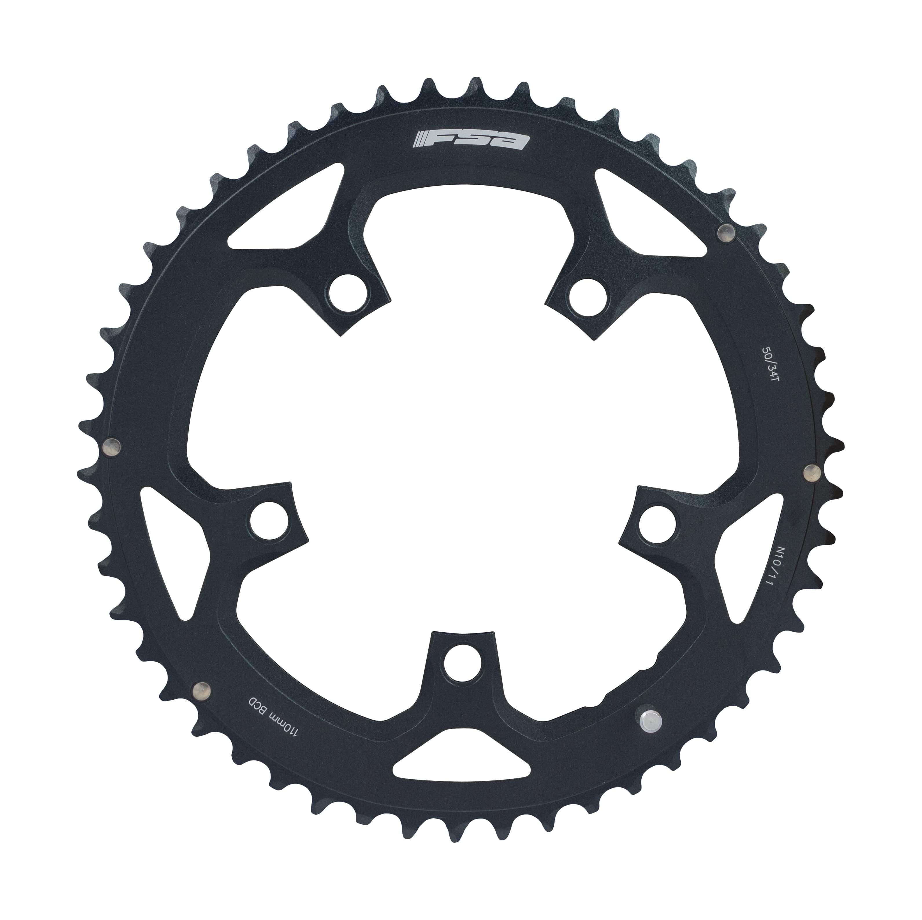 FSA Pro Road 50T black anodized 2x11 speed chainring with 110 BCD and 5-hole design for bicycle components.