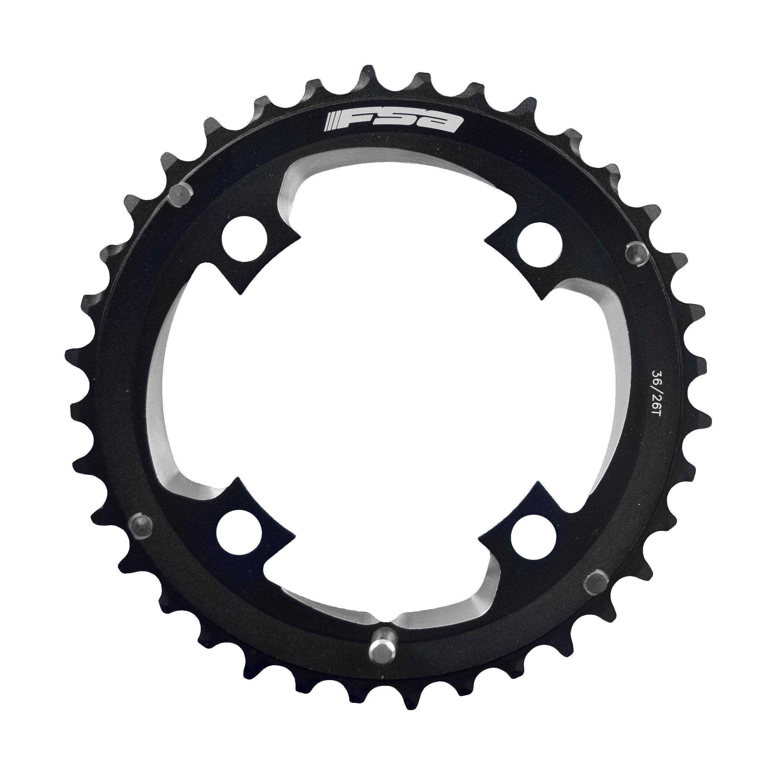 FSA Comet modular MTB chainring 2x11 speed black with 96x36T bolt pattern, 4-hole mounting for bicycle components.