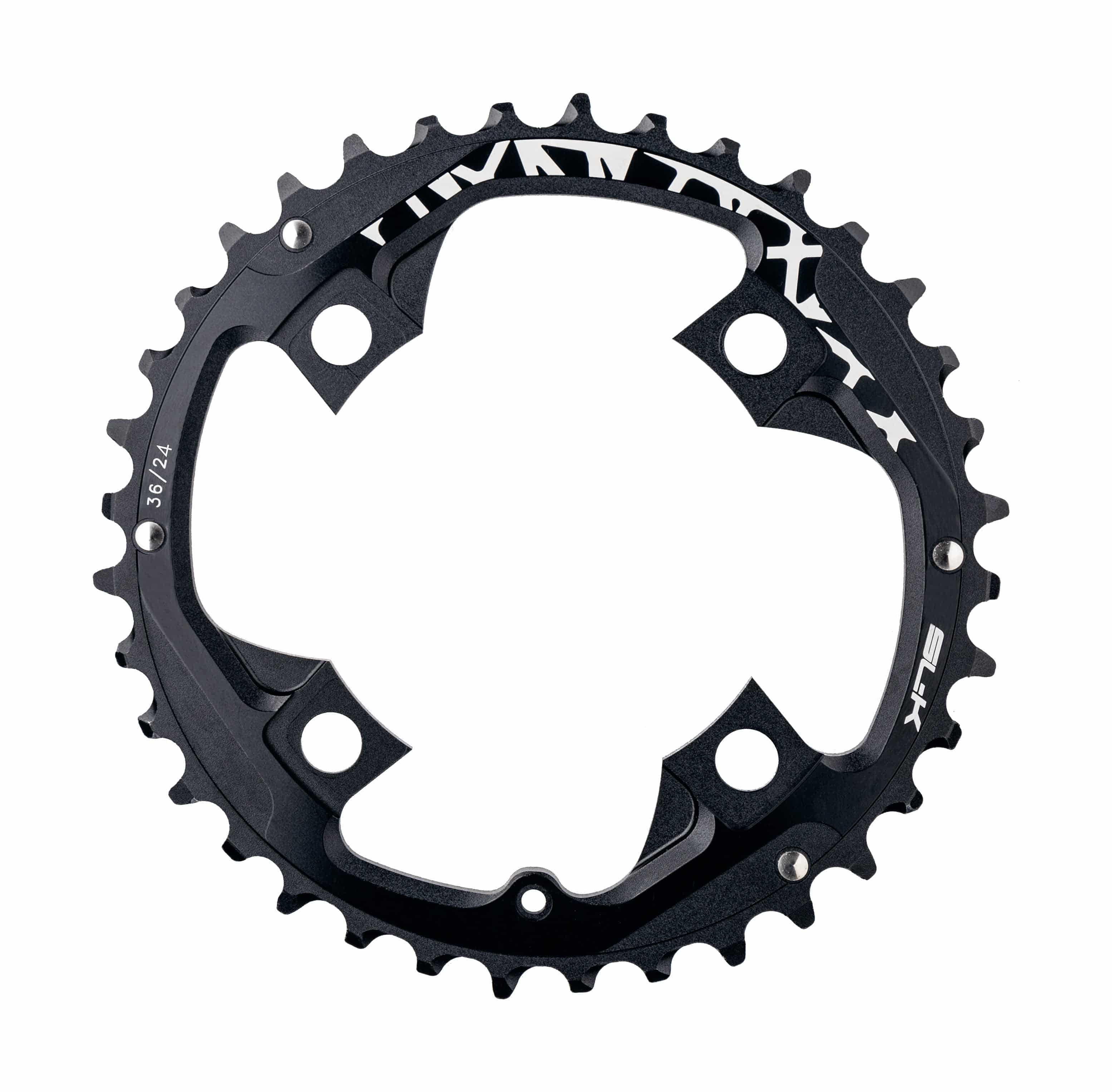FSA Powerbox MTB 38T black 2x11 speed chainring with 96 BCD and 4-hole mounting for bicycle components.