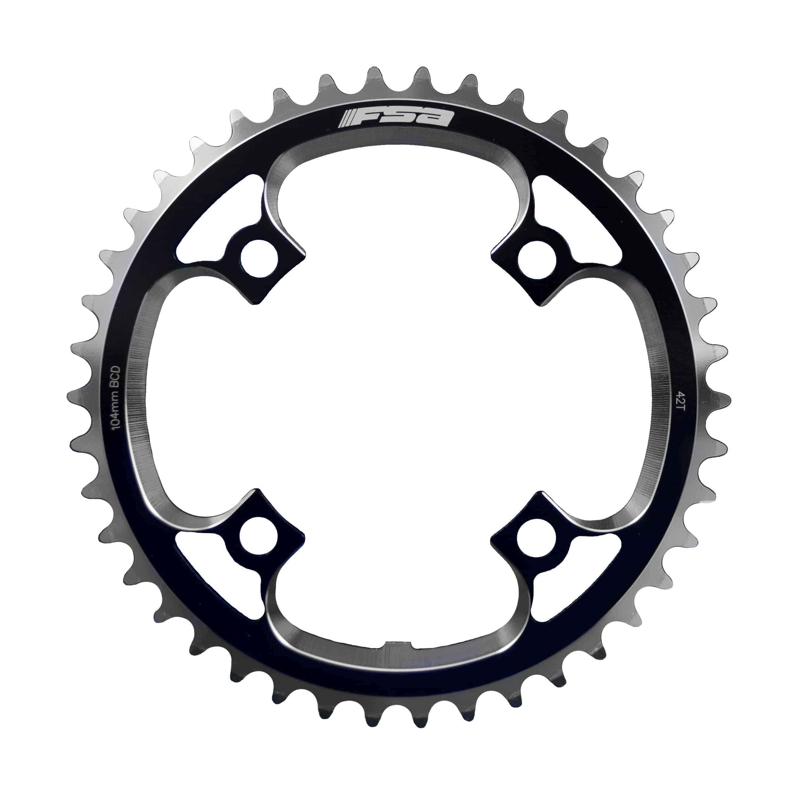 FSA DH MTB 1x10 chainring with 104x42T 4-hole black mountain bike component for downhill riding.