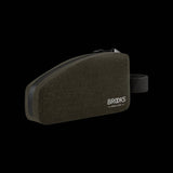 Brooks waterproof bike packing Scape top tube bag with bolts and Velcro straps, designed for cycling accessories and storage.