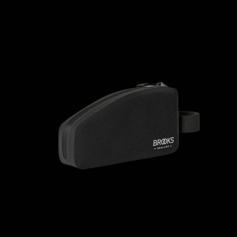 Brooks waterproof bike packing Scape top tube bag with bolts and Velcro straps, designed for cycling accessories.