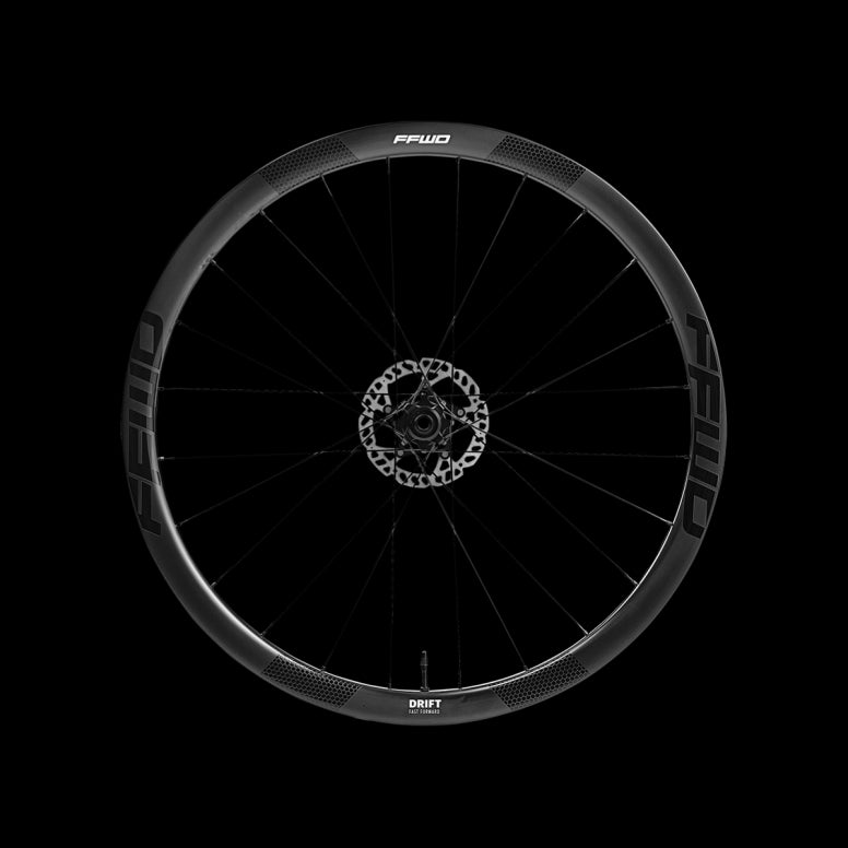 FFWD Fast Forward Drift Classified 36mm black gravel wheelset with tubeless-ready rims and component design for off-road cycling.