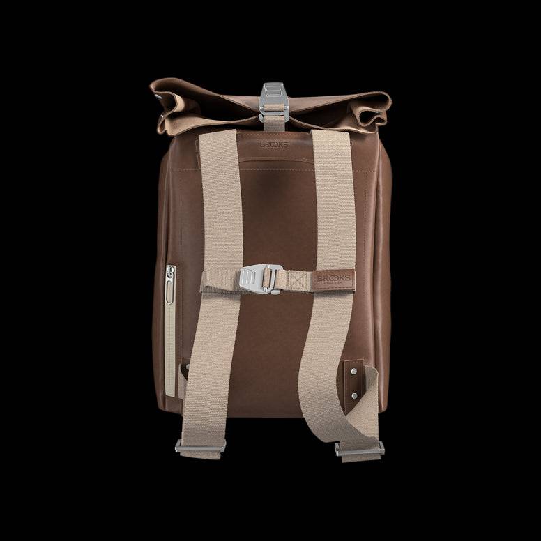 Brooks Pickwick leather backpack with laptop sleeve, handmade in Italy, designed for urban cycling accessories.
